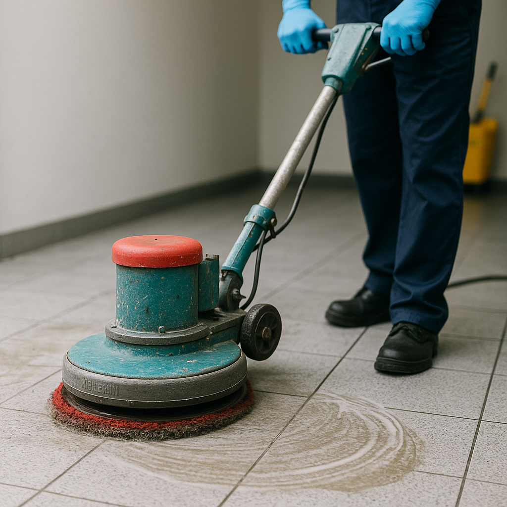 Décapage d’un sol carrelé à la monobrosse